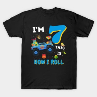 I'm 7 This Is How I Roll, 7 Year Old Boy Or Girl Monster Truck Gift T-Shirt